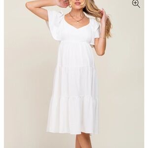 She + Sky White Tiered Criss Cross Back Maternity Midi Dress